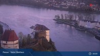 Archiv Foto Webcam Passau: Panoramablick auf Donau, Ortspitze und Altstadt 01:00