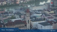Archiv Foto Webcam Passau: Panoramablick auf Donau, Ortspitze und Altstadt 19:00