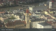Archiv Foto Webcam Passau: Panoramablick auf Donau, Ortspitze und Altstadt 07:00