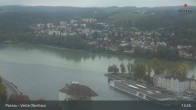 Archiv Foto Webcam Passau: Panoramablick auf Donau, Ortspitze und Altstadt 13:00