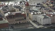 Archiv Foto Webcam Passau: Panoramablick auf Donau, Ortspitze und Altstadt 12:00