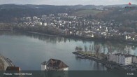 Archiv Foto Webcam Passau: Panoramablick auf Donau, Ortspitze und Altstadt 12:00
