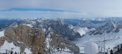 Archiv Foto Webcam Zugspitze: Panoramablick vom Gipfel 13:00