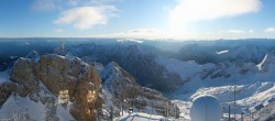 Archiv Foto Webcam Zugspitze: Panoramablick vom Gipfel 08:00