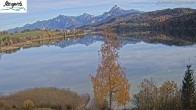 Archiv Foto Webcam Füssen: Blick auf den Weißensee vom Hotel Seespitz 13:00