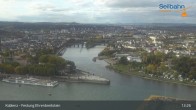 Archiv Foto Webcam Koblenz: Blick von der Festung auf Seilbahn und Deutsches Eck 12:00