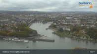 Archiv Foto Webcam Koblenz: Blick von der Festung auf Seilbahn und Deutsches Eck 12:00