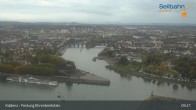 Archiv Foto Webcam Koblenz: Blick von der Festung auf Seilbahn und Deutsches Eck 08:00