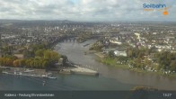 Archiv Foto Webcam Koblenz: Blick von der Festung auf Seilbahn und Deutsches Eck 12:00