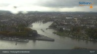 Archiv Foto Webcam Koblenz: Blick von der Festung auf Seilbahn und Deutsches Eck 14:00