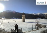 Archived image Webcam Lake Resia and the symbol of Venosta Valley 13:00